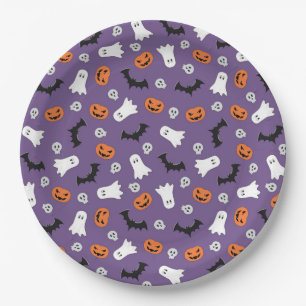 Halloween Ghost Bats And Pumpkins Paper Plate