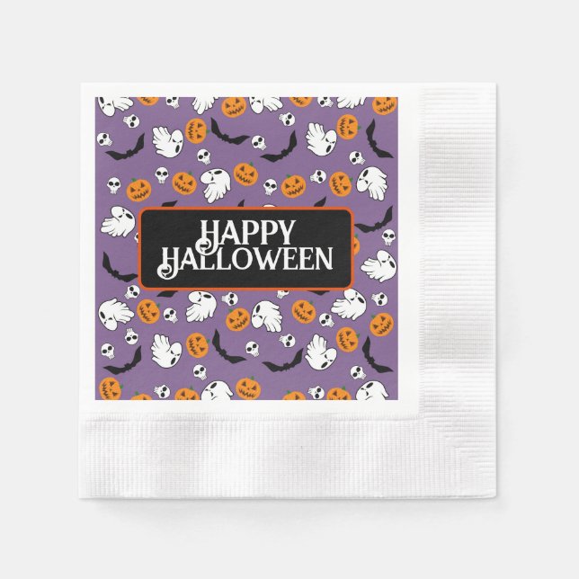 Halloween Ghost Bats Skull Pumpkin Napkin (Front)