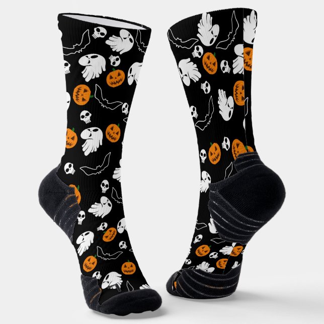 Halloween Ghost Bats Skull Pumpkin Socks (Angled)