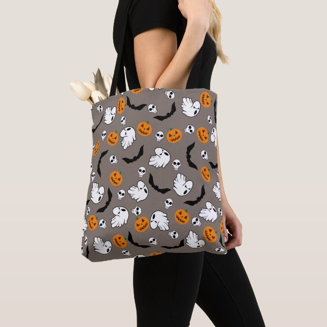 Halloween Ghost Bats Skull Pumpkin Tote Bag (Close Up)