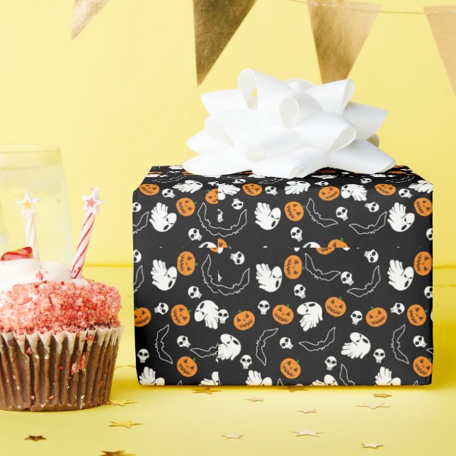 Halloween Ghost Bats Skull Pumpkin Wrapping Paper (Birthday Party)
