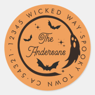 Halloween Ghost Bats Spooky Return Address Classic Round Sticker