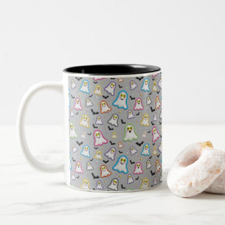 Halloween Ghost, Bats, Star, Confetti on Grey Two-Tone Coffee Mug