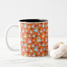 Halloween Ghost, Bats, Star, Confetti on Orange