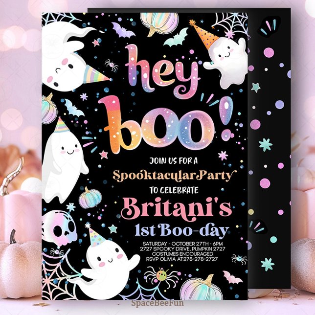 Halloween Ghost Birthday Invitation Party Hey Boo (Halloween Ghost Birthday Invitation Party Hey Boo Girly Cute Ghost Birthday Spooktacular Halloween )