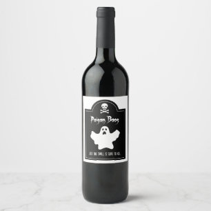 Halloween Ghost Black and White Wine Label