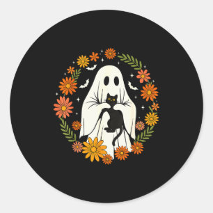 Halloween Ghost Black Cat Cute Funny  Classic Round Sticker
