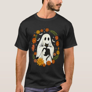 Halloween Ghost Black Cat Cute Funny  T-Shirt