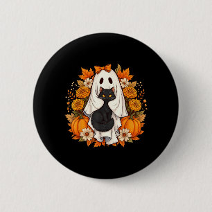 Halloween Ghost Black Cat Flowers 6 Cm Round Badge