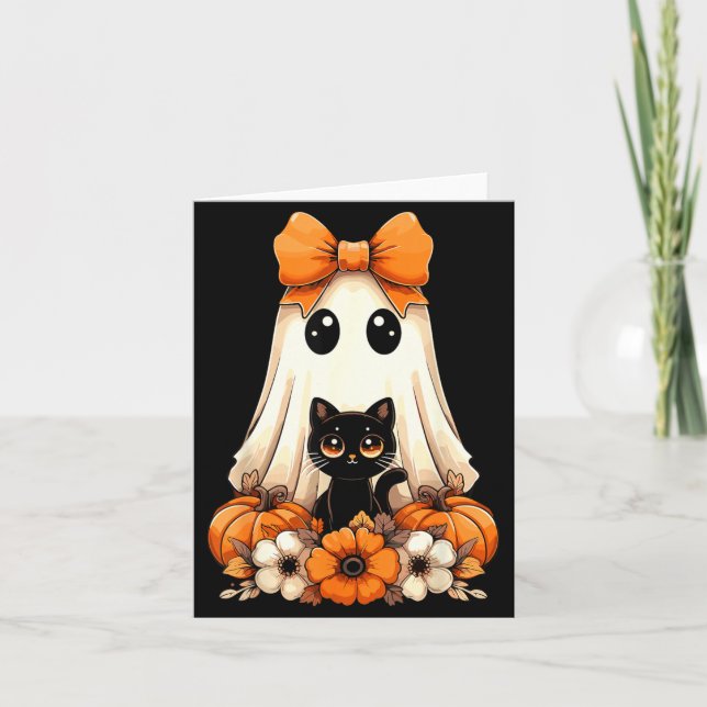 Halloween Ghost Black Cat Groovy Card (Front)