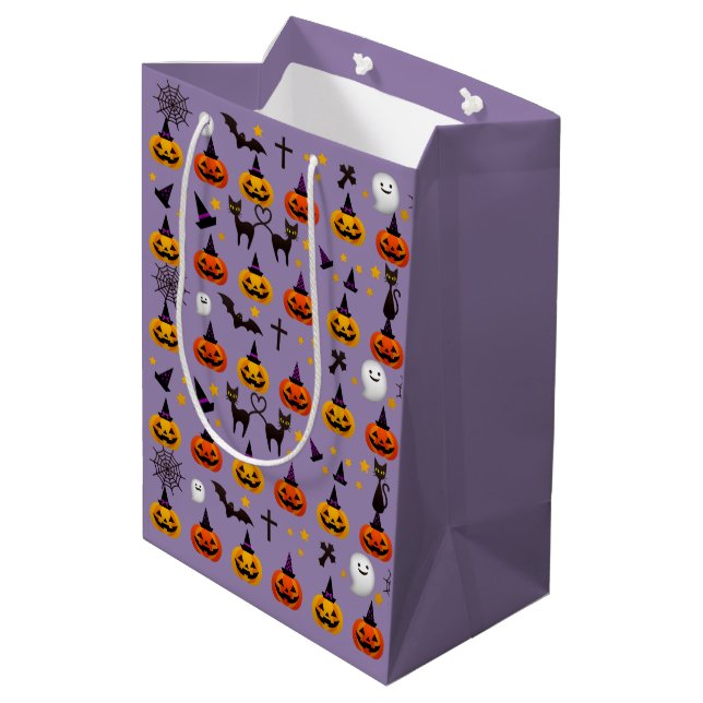 Halloween Ghost Black Cat Orange JackOLantern Medium Gift Bag (Back Angled)