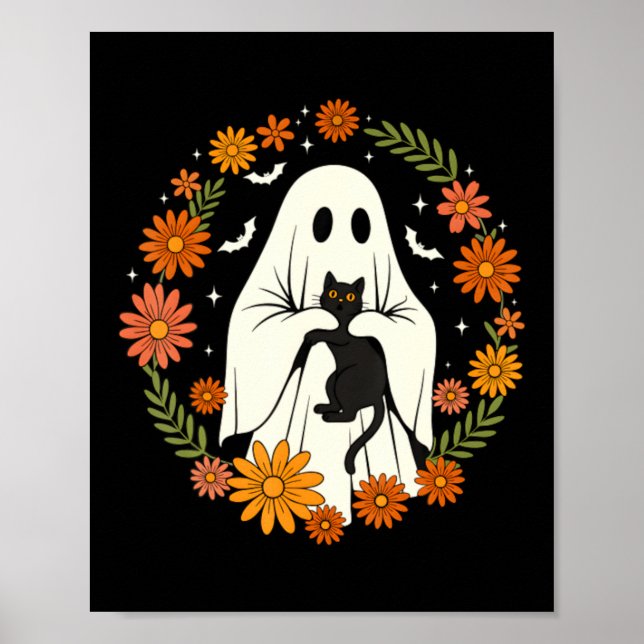 Halloween Ghost Black Cat Poster (Front)
