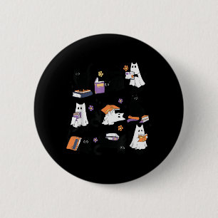 Halloween Ghost Black Cat Reading Book Costume 6 Cm Round Badge