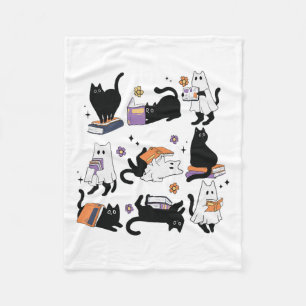Halloween Ghost Black Cat Reading Book Costume Fleece Blanket