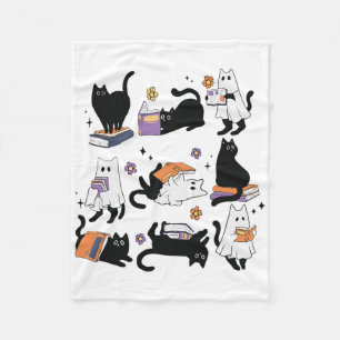 Halloween Ghost Black Cat Reading Book Costume Fleece Blanket