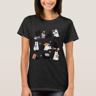Halloween Ghost Black Cat Reading Book Costume T-Shirt