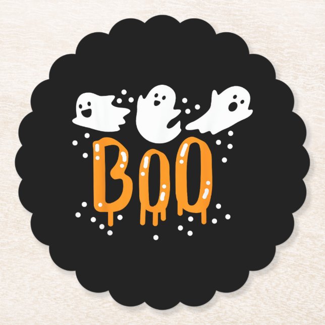 Halloween Ghost Boo Cute Paper Coaster (Front)