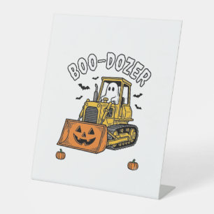 Halloween Ghost Boo Dozer Funny Bulldozer_1 Pedestal Sign