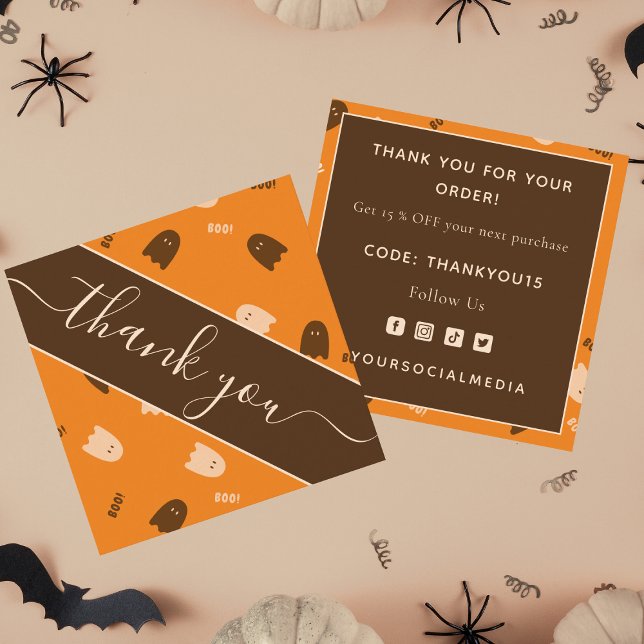 Halloween Ghost Boo Fall Thank You Square Card (Creator Uploaded)