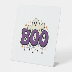 Halloween Ghost Boo Funny Spider Vintage_1 Pedestal Sign