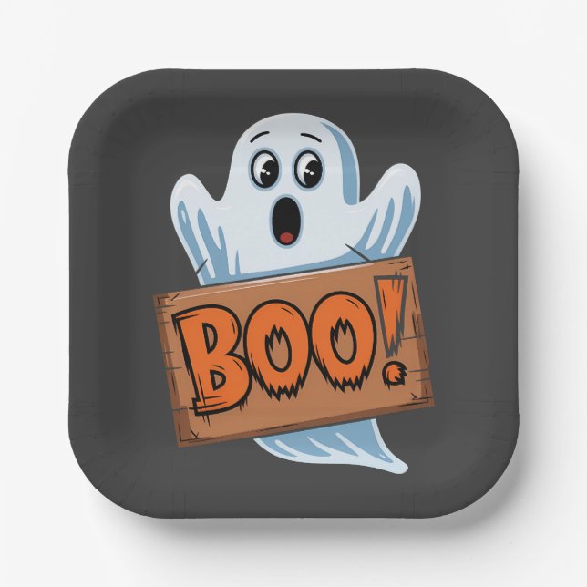 Halloween Ghost Boo Paper Plate (Front)