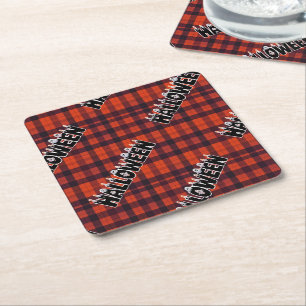 Halloween Ghost Candle Lettering Square Paper Coaster