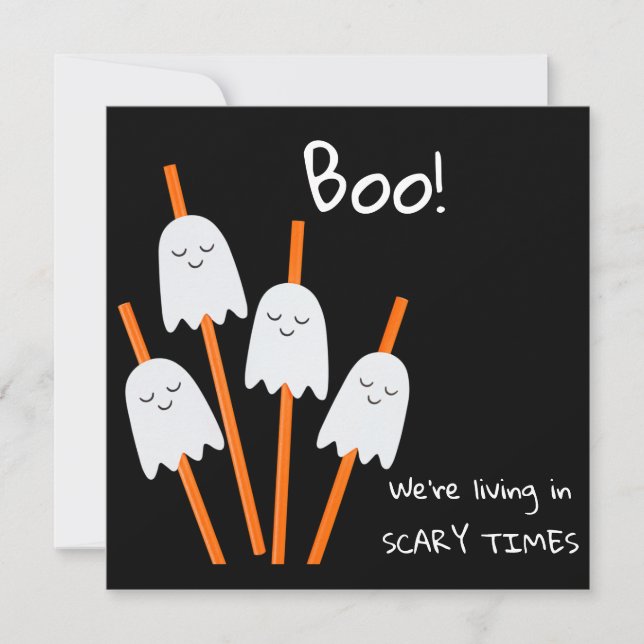 Halloween Ghost Cartoon Black Orange Fun Flat Card (Front)