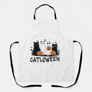 Halloween Ghost Cat Catloween Funny Black Cat Cat Apron