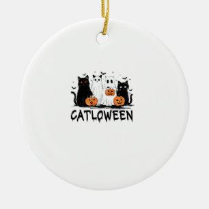Halloween Ghost Cat Catloween Funny Black Cat Cat Ceramic Ornament