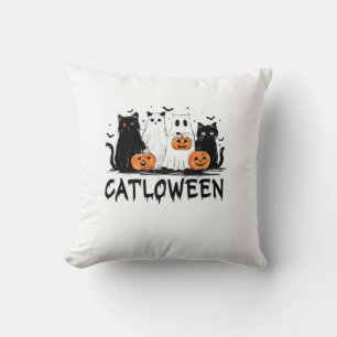 Halloween Ghost Cat Catloween Funny Black Cat Cat  Cushion