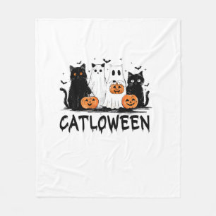 Halloween Ghost Cat Catloween Funny Black Cat Cat  Fleece Blanket