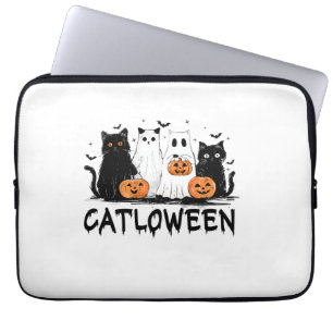 Halloween Ghost Cat Catloween Funny Black Cat Cat Laptop Sleeve