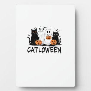 Halloween Ghost Cat Catloween Funny Black Cat Cat Plaque