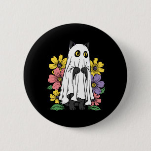 Halloween Ghost Cat Cute Black Cat Flowers 6 Cm Round Badge