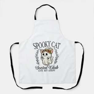 Halloween Ghost Cat Social Club Retro Creepy Cute Apron