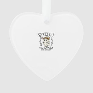 Halloween Ghost Cat Social Club Retro Creepy Cute Ornament
