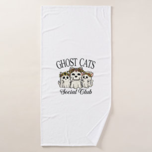 Halloween Ghost Cat Social Club Retro Spooky Cat S Bath Towel