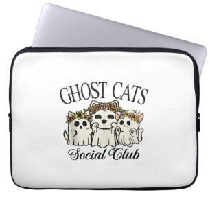 Halloween Ghost Cat Social Club Retro Spooky Cat S Laptop Sleeve