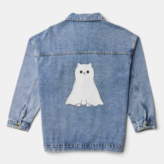 halloween ghost cat spooky cute denim jacket (Back)