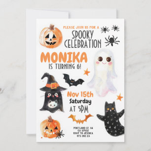 Halloween Ghost Cats Kids Birthday Invitation 