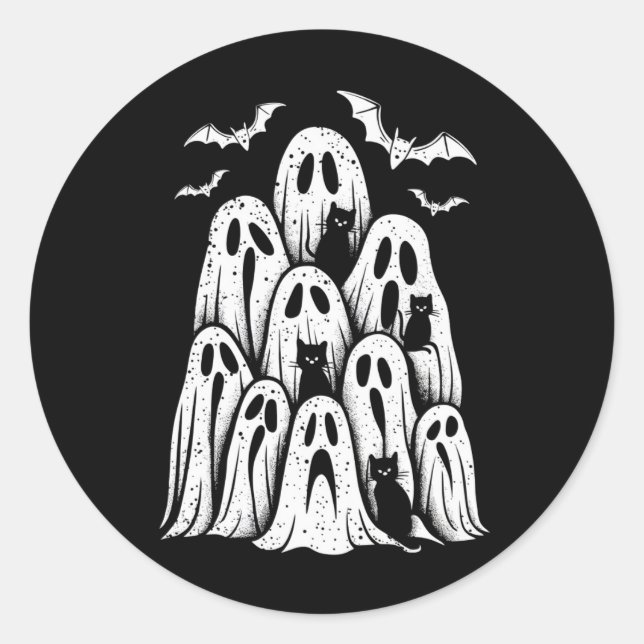 Halloween Ghost Cats Lover Fall Spooky Season Classic Round Sticker (Front)