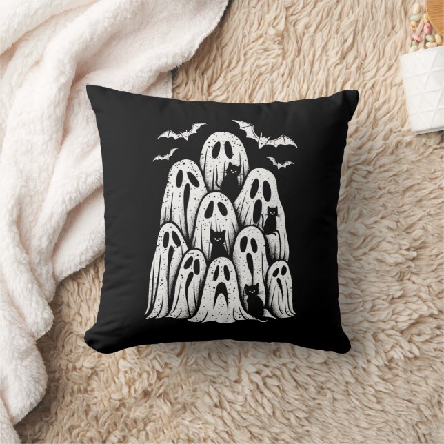 Halloween Ghost Cats Lover Fall Spooky Season Cushion (Blanket)