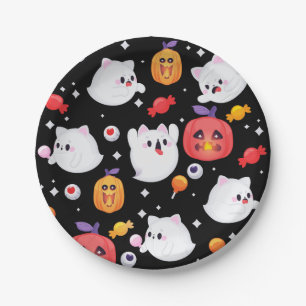 halloween ghost cats pumpkin candy spooky cute paper plate