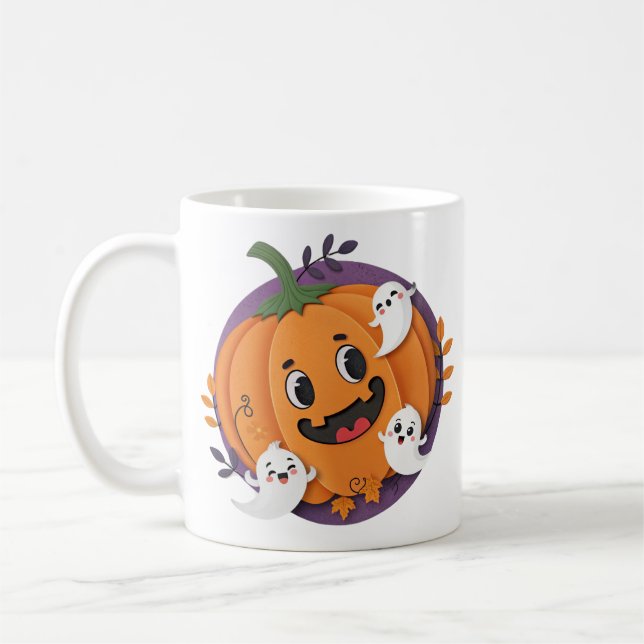 Halloween Ghost Chase Pumpkin Spooky Season Coffee Mug (Left)