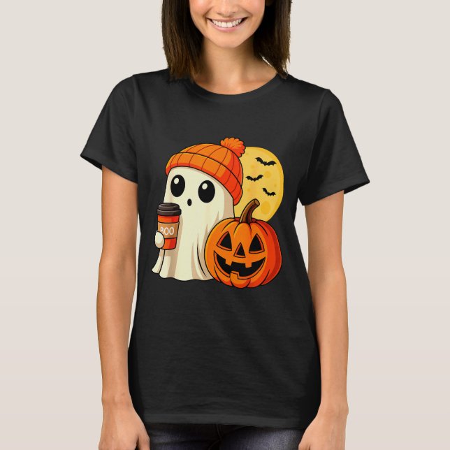 Halloween Ghost Coffee Pumpkin Soky Season Women K T-Shirt (Front)