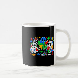 Halloween Ghost Colorful Puzzle Ribbon Autism Awar Coffee Mug