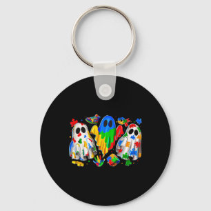 Halloween Ghost Colourful Puzzle Ribbon Autism Awa Key Ring