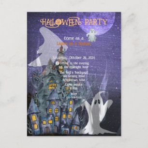 HALLOWEEN GHOST COSTUME PARTY ANNOUNCEMENT POSTCARD