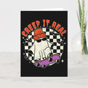Halloween Ghost Creep It Real Skateboarding Retro Card