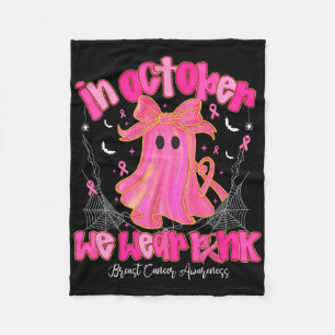 Halloween Ghost Cute Bow Breast Cancer Awareness P Fleece Blanket